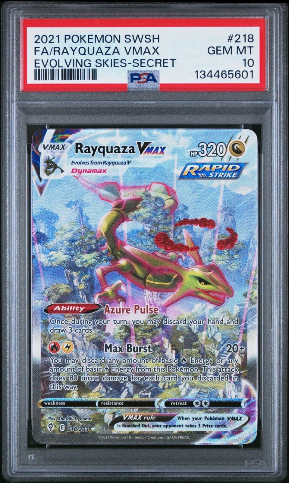 Pokemon Rayquaza VMAX Evolving Skies Secret Full Alt Art #218 PSA 10 Gem Mint
