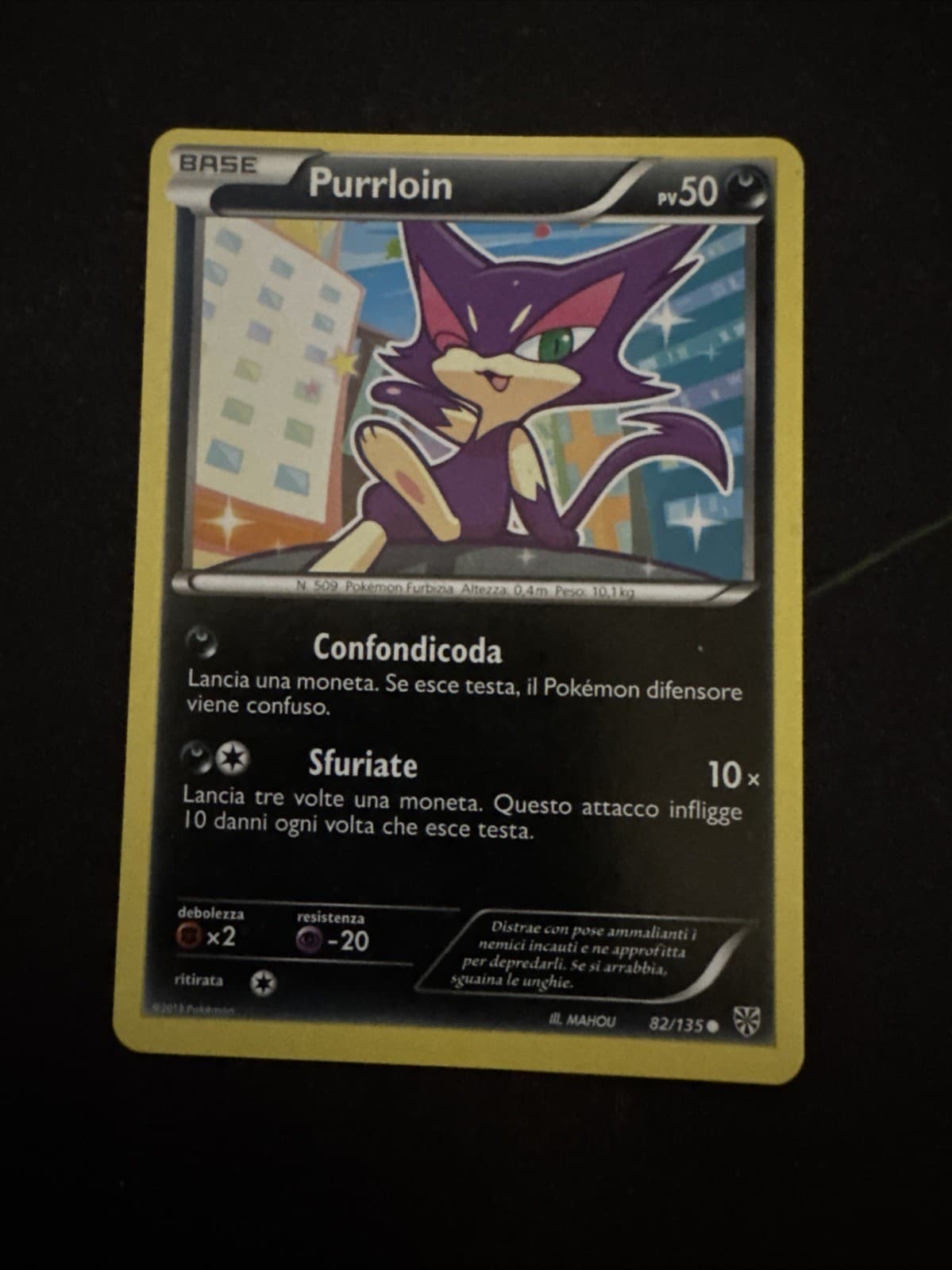 Carta Pokemon Purrloin 82/135 Uragano Plasma in Italiano Ita 2013