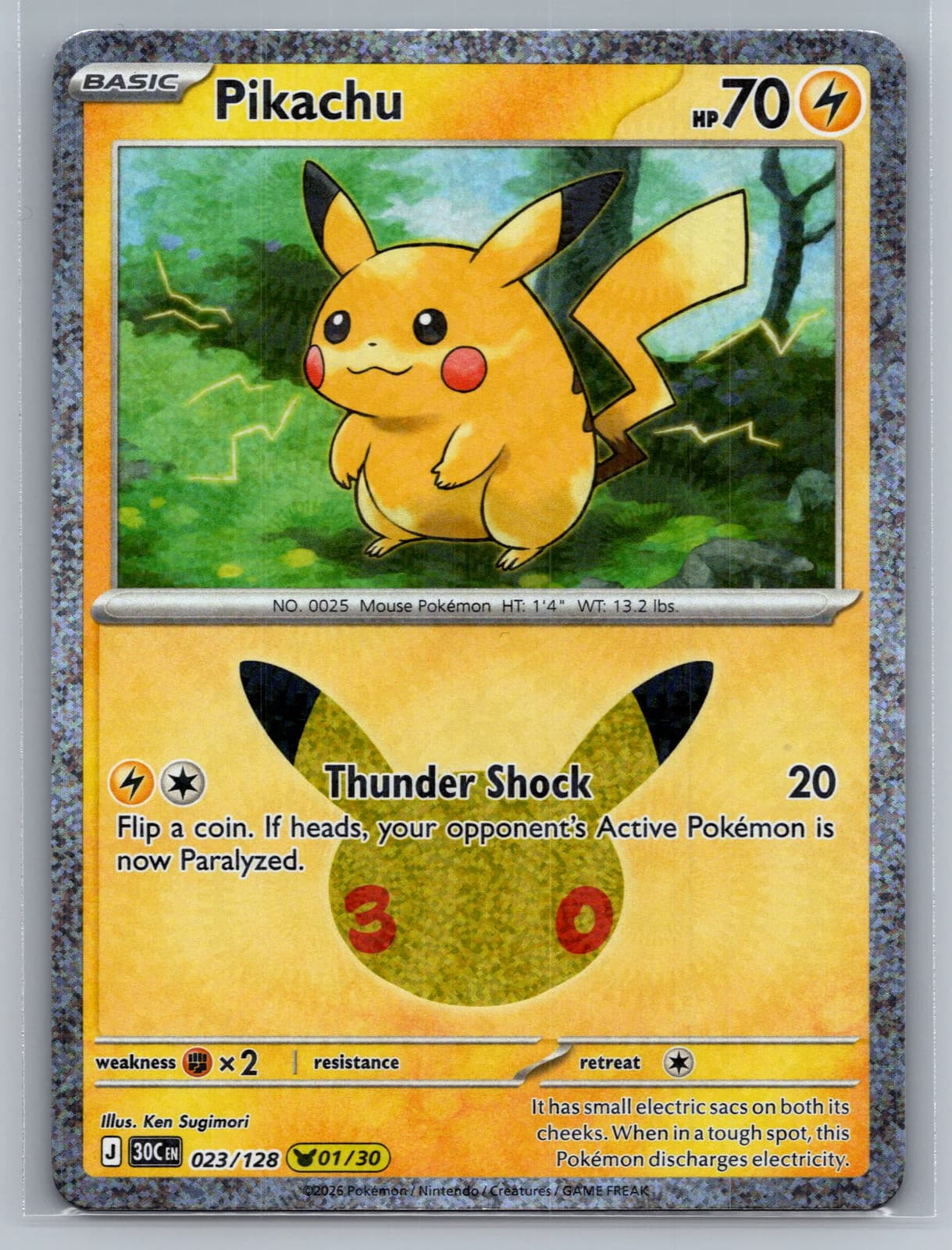 Pikachu 023/128 (1/30) 30th Celebration Holo Pokemon TCG NM