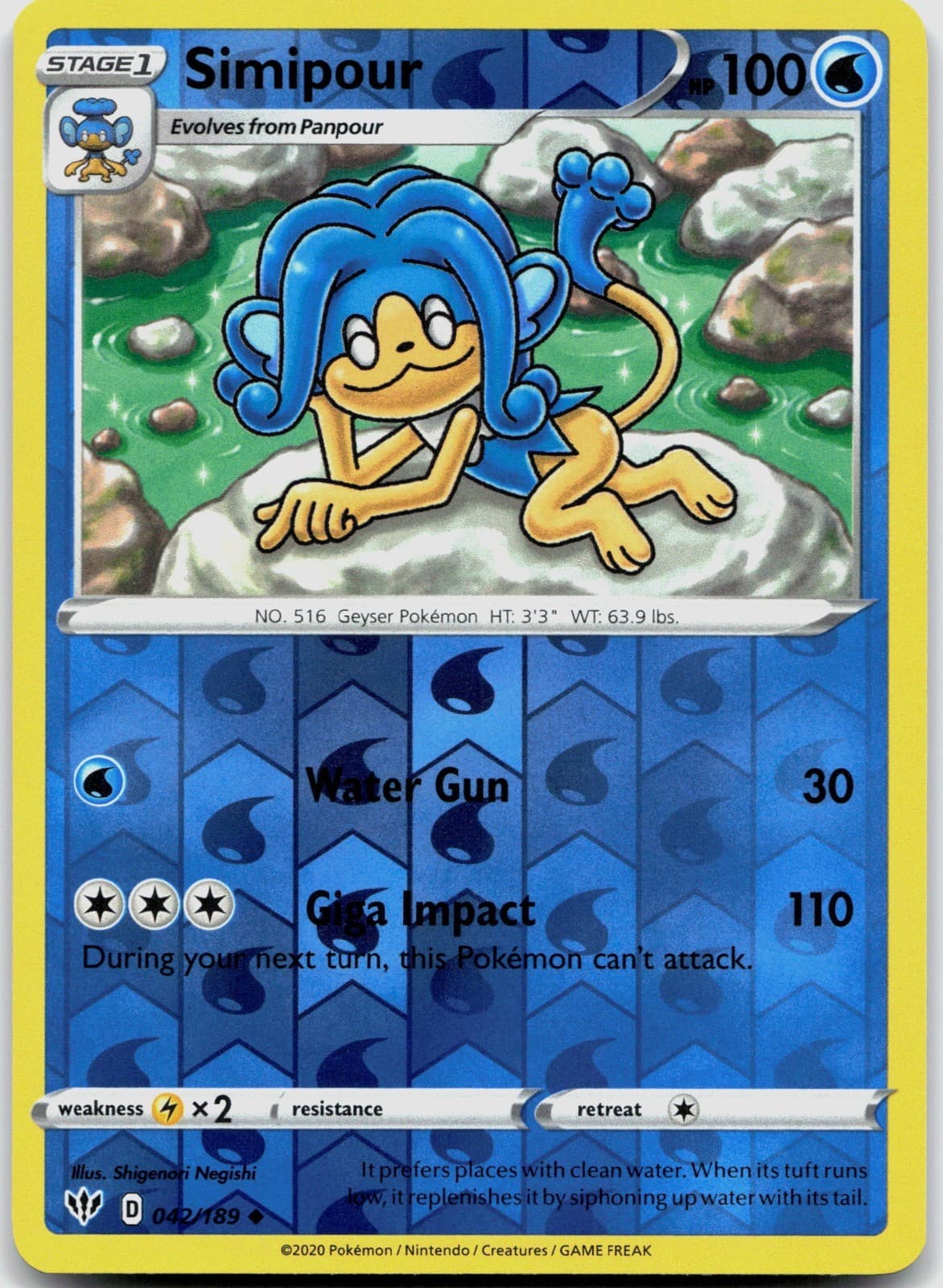Simipour 042/189 SWSH03: Darkness Ablaze POKEMON TCG Uncommon