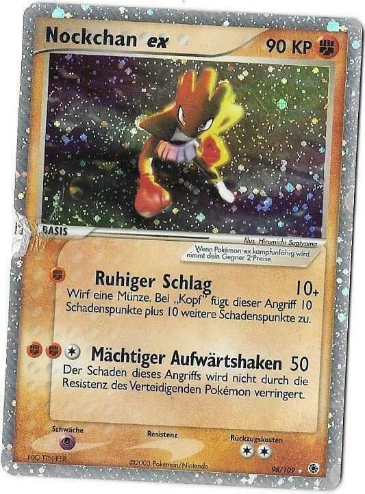 Pokemon Karte Nockchan ex EX Rubin & Saphir 98/109 holo deutsch BESCHÄDIGT 