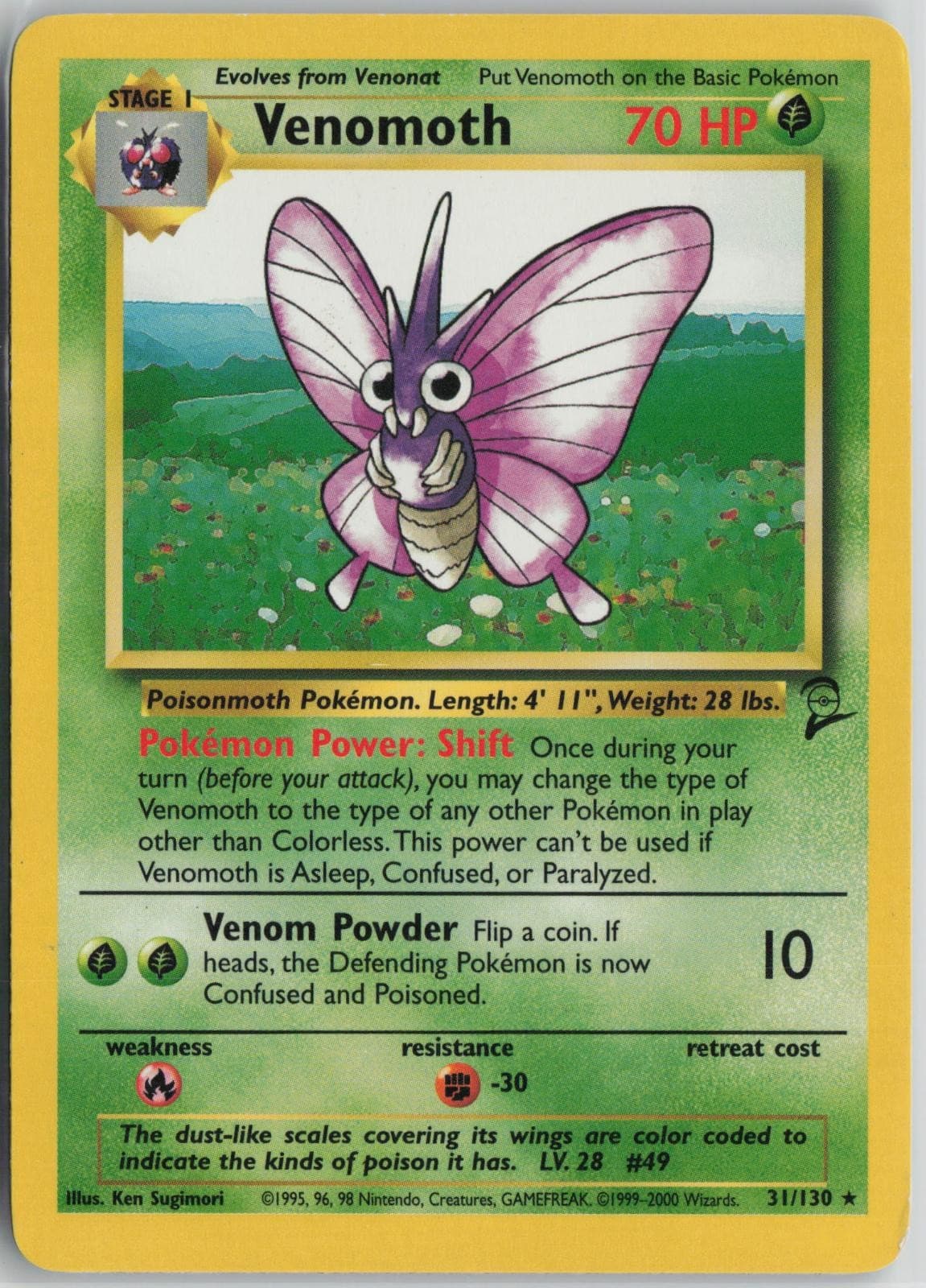 Venomoth 31/130 Rare Base Set 2 Pokemon Lightly Played