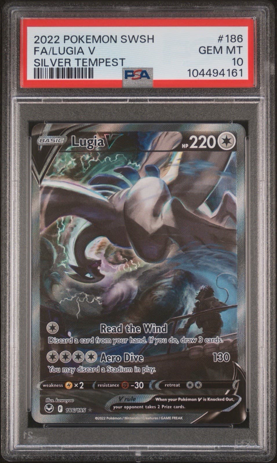 2022 POKEMON SWORD & SHIELD SILVER TEMPEST #186 FA/LUGIA V PSA 10 GEM MINT