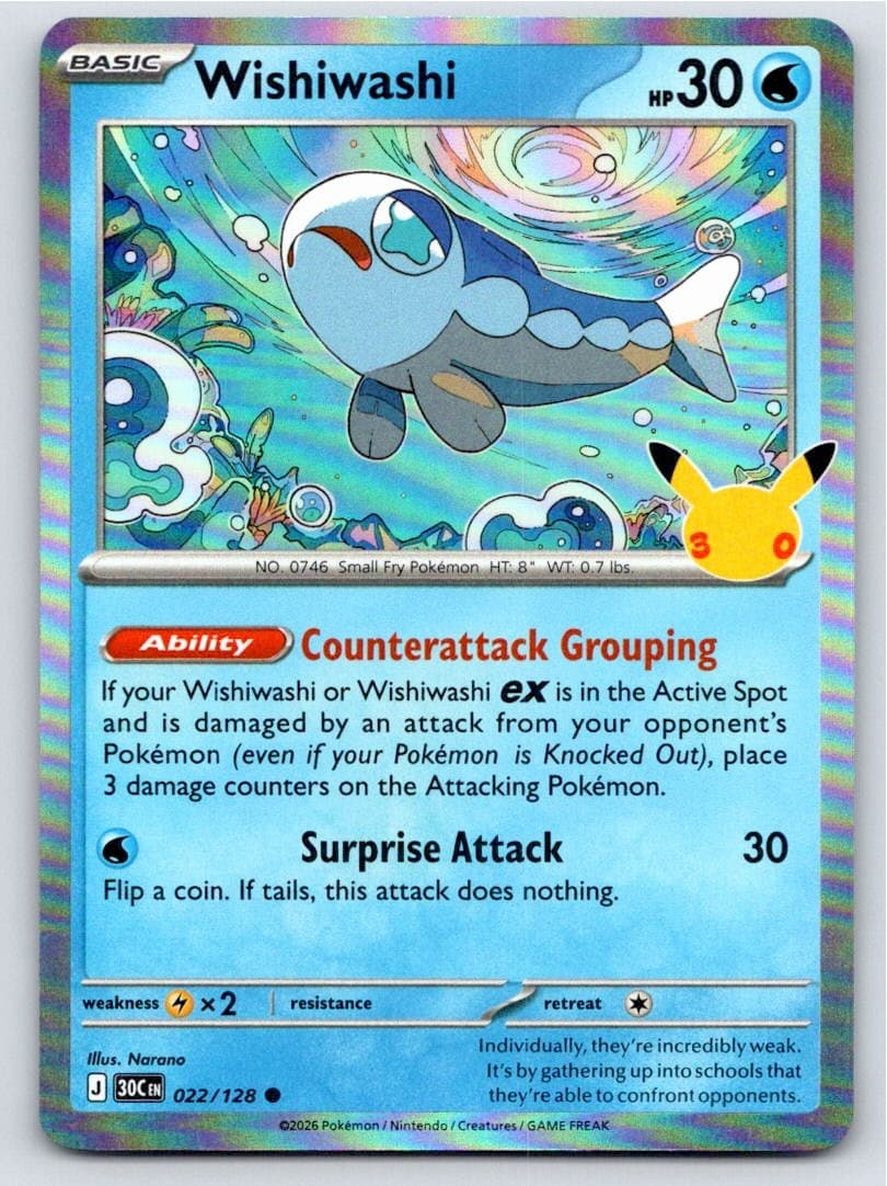 2026 POKEMON ME: 30TH CELEBRATION WISHIWASHI 022/128 HOLO C NM A101983 FREE S&H