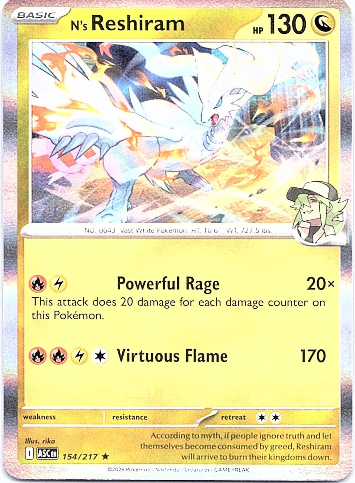 N's Reshiram Holo Rare ME: Ascended Heroes 154/217 NM ((Pokemon))