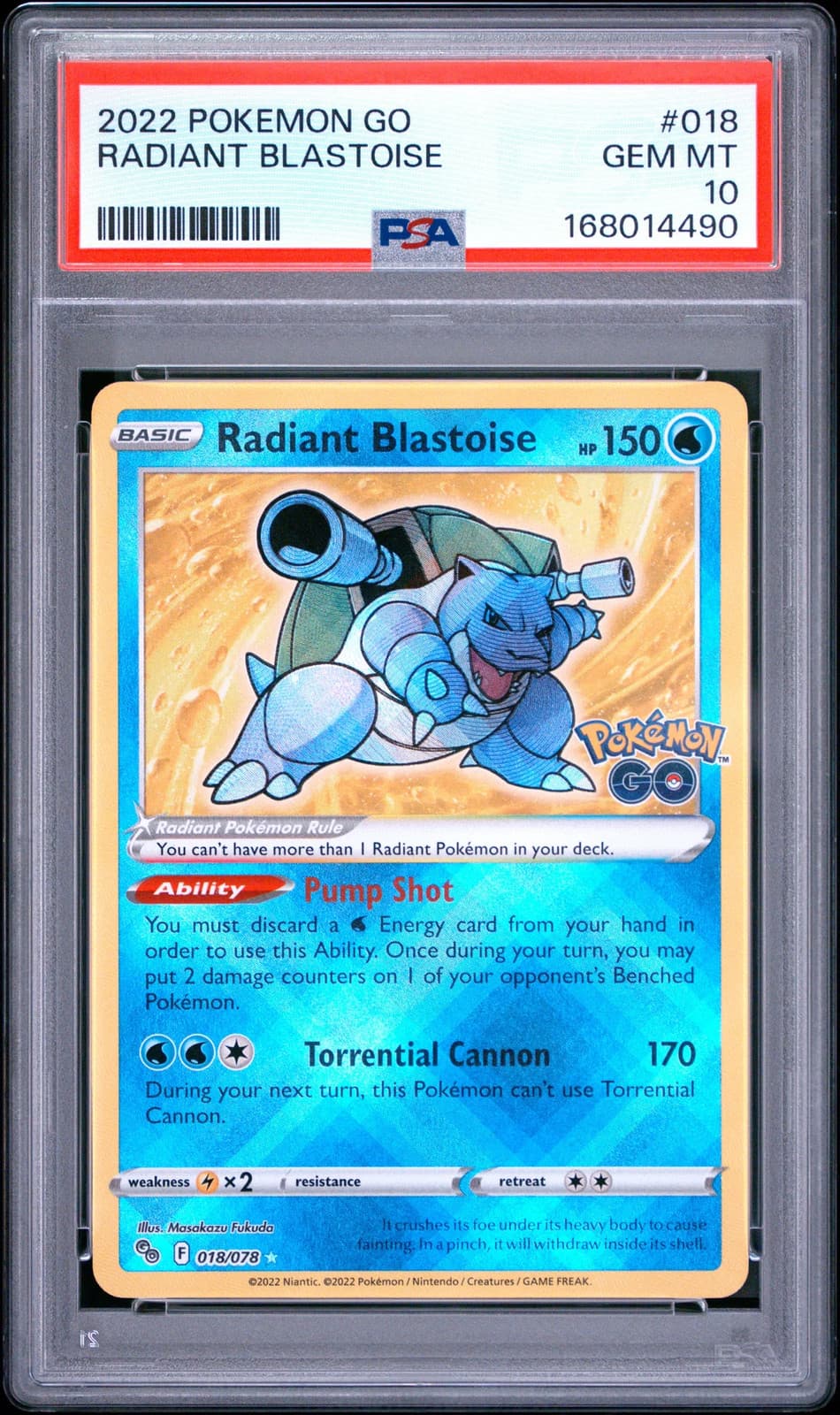 2022 Pokemon Go Radiant Blastoise #018 PSA 10