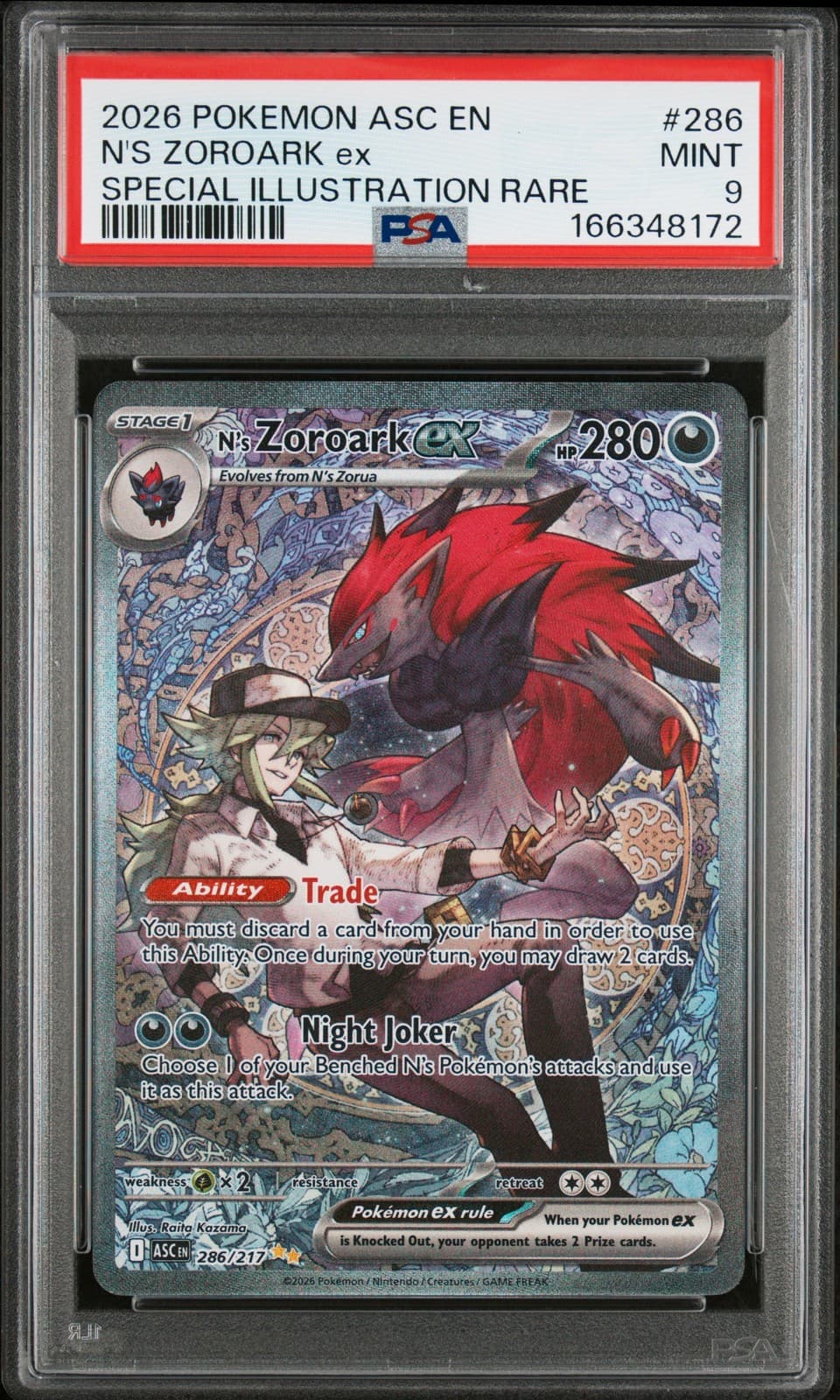 2026 POKEMON ASC EN-ASCENDED HEROES #286 N'S ZOROARK EX PSA 9