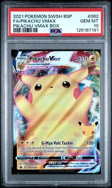 Pikachu VMAX Black Star Promo 062 Card SWSH062 25th Celebrations Gem Mint PSA 10