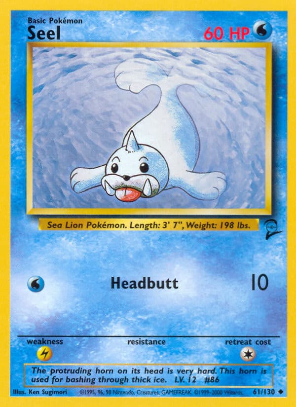 Seel 61/130 Uncommon Base Set 2 Pokemon Moderately Played
