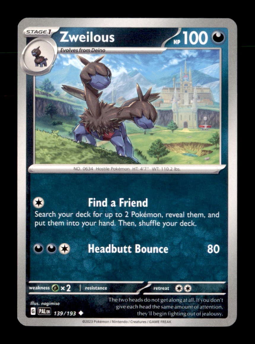Zweilous 139/193 Uncommon Paldea Evolved Pokemon Near Mint