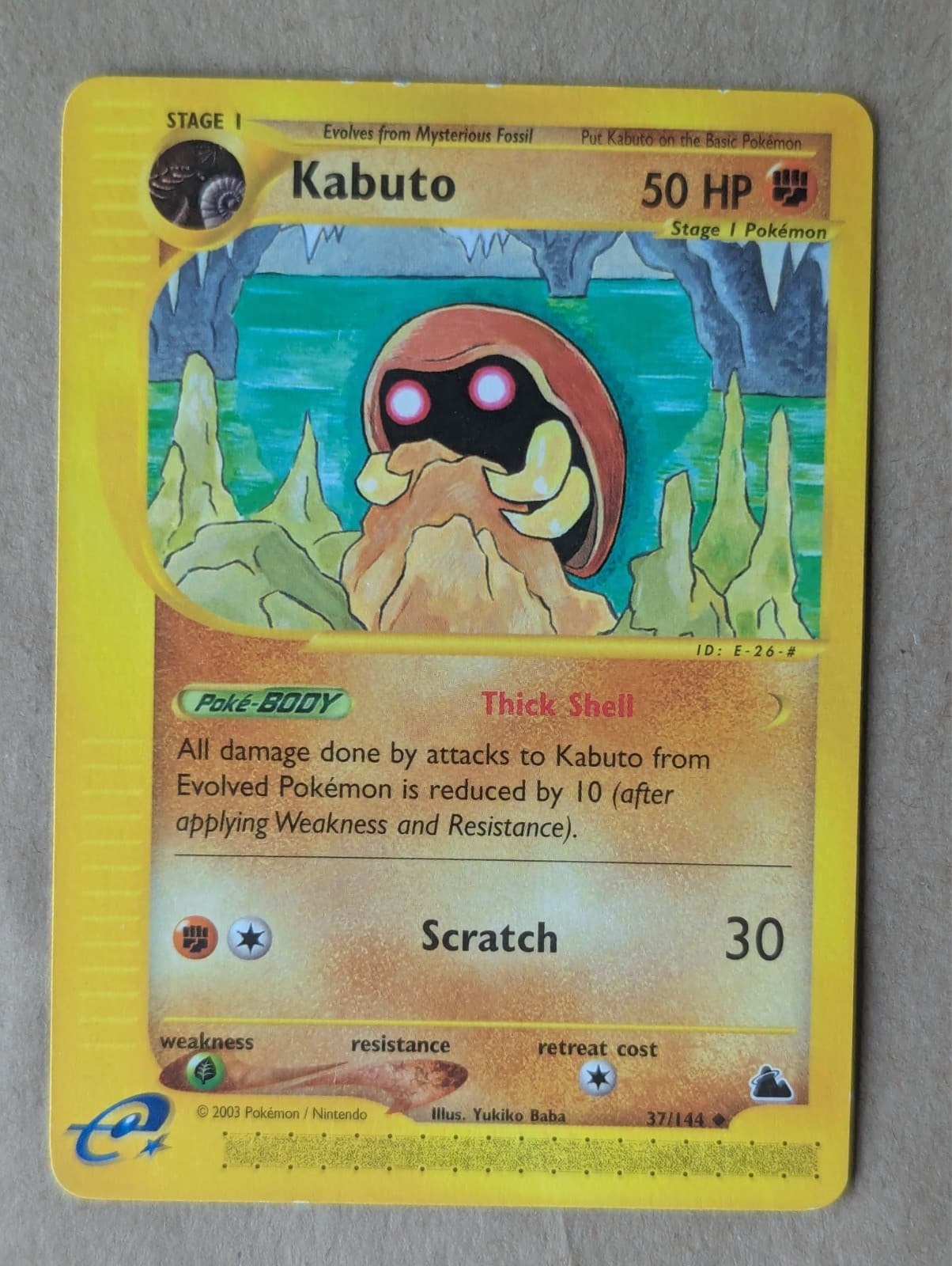 Pokemon Kabuto Card Skyridge 37/144 Uncommon Non-Holo