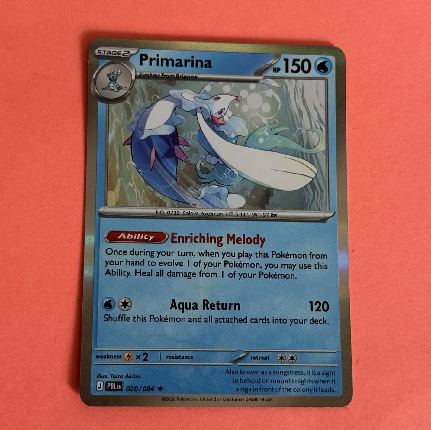Primarina 20/84 Pitch Black Holo NM English Pokémon