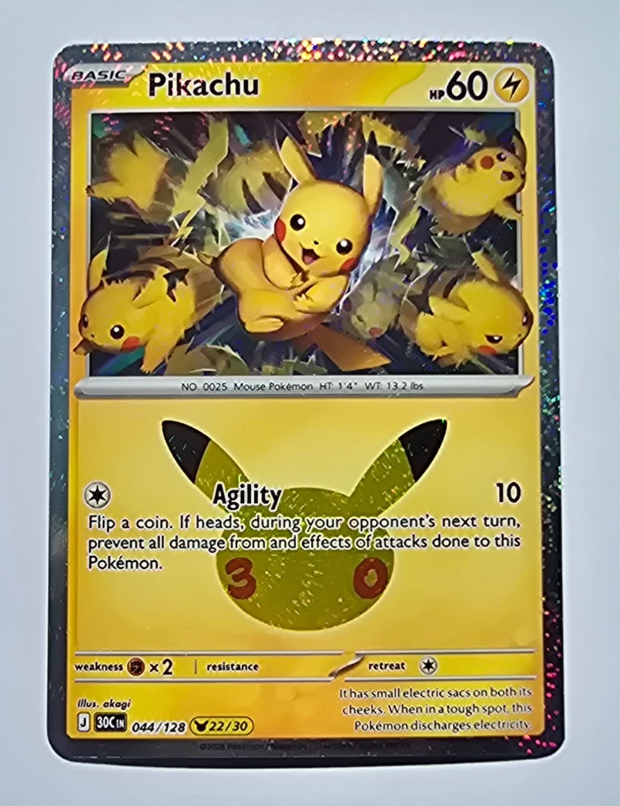 Pikachu 30th Celebration #44/128 Holo Pokemon TCG English