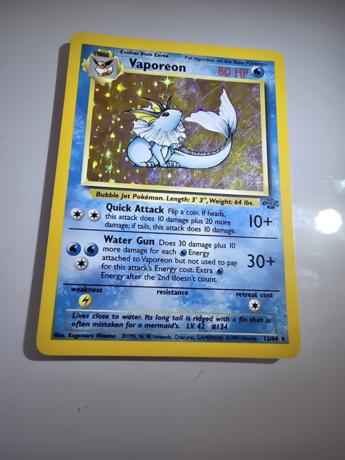 Vaporeon 12/64 Jungle Unlimited Holo Wizards Pokemon Card 1999 MP