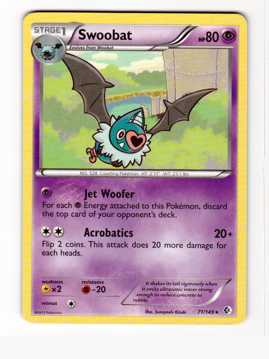 Swoobat 71/149 Rare Boundaries Crossed Pokemon Lightly Played