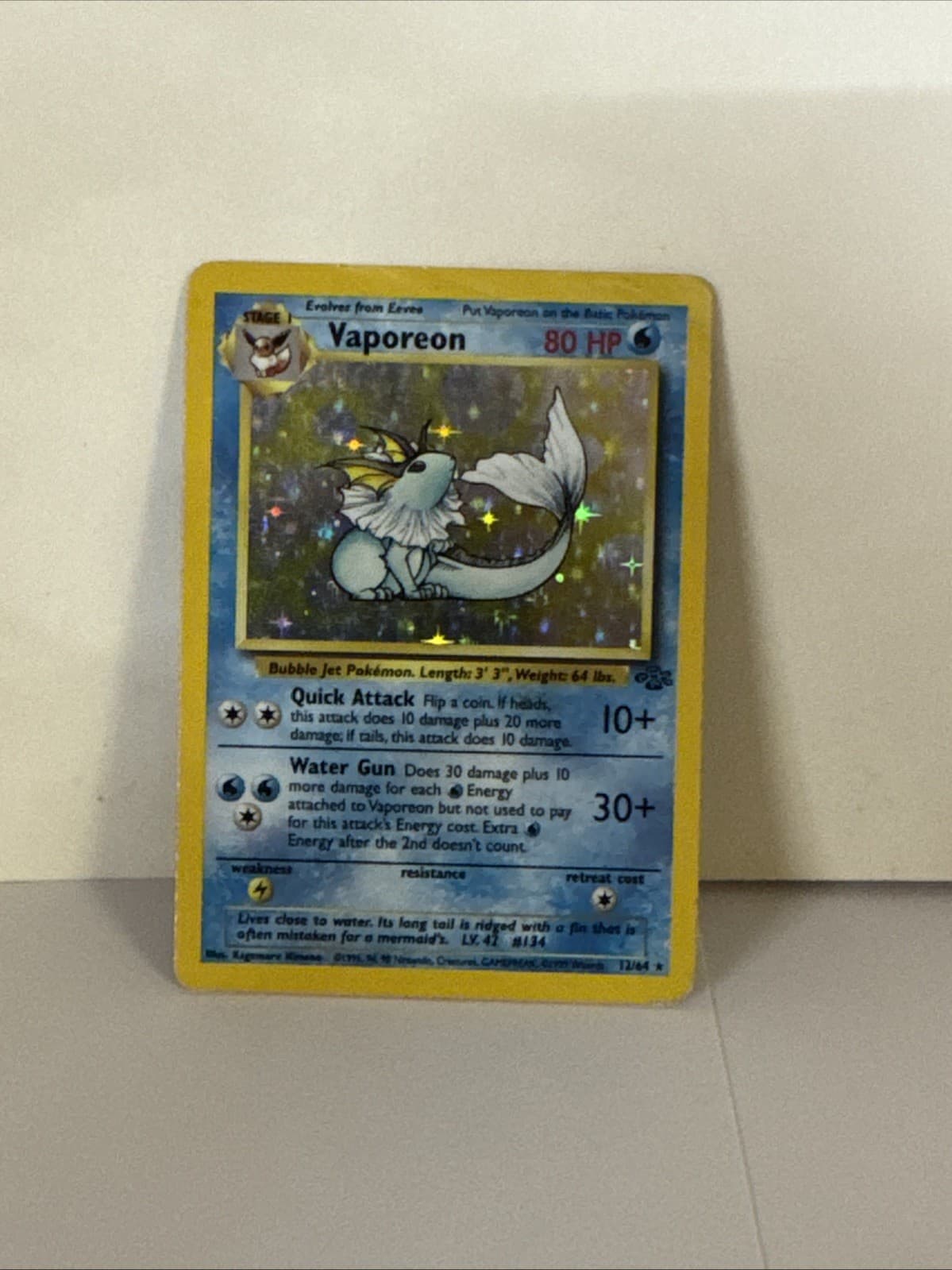 Vintage Pokemon Jungle Vaporeon 12/64 Jungle Holo HP