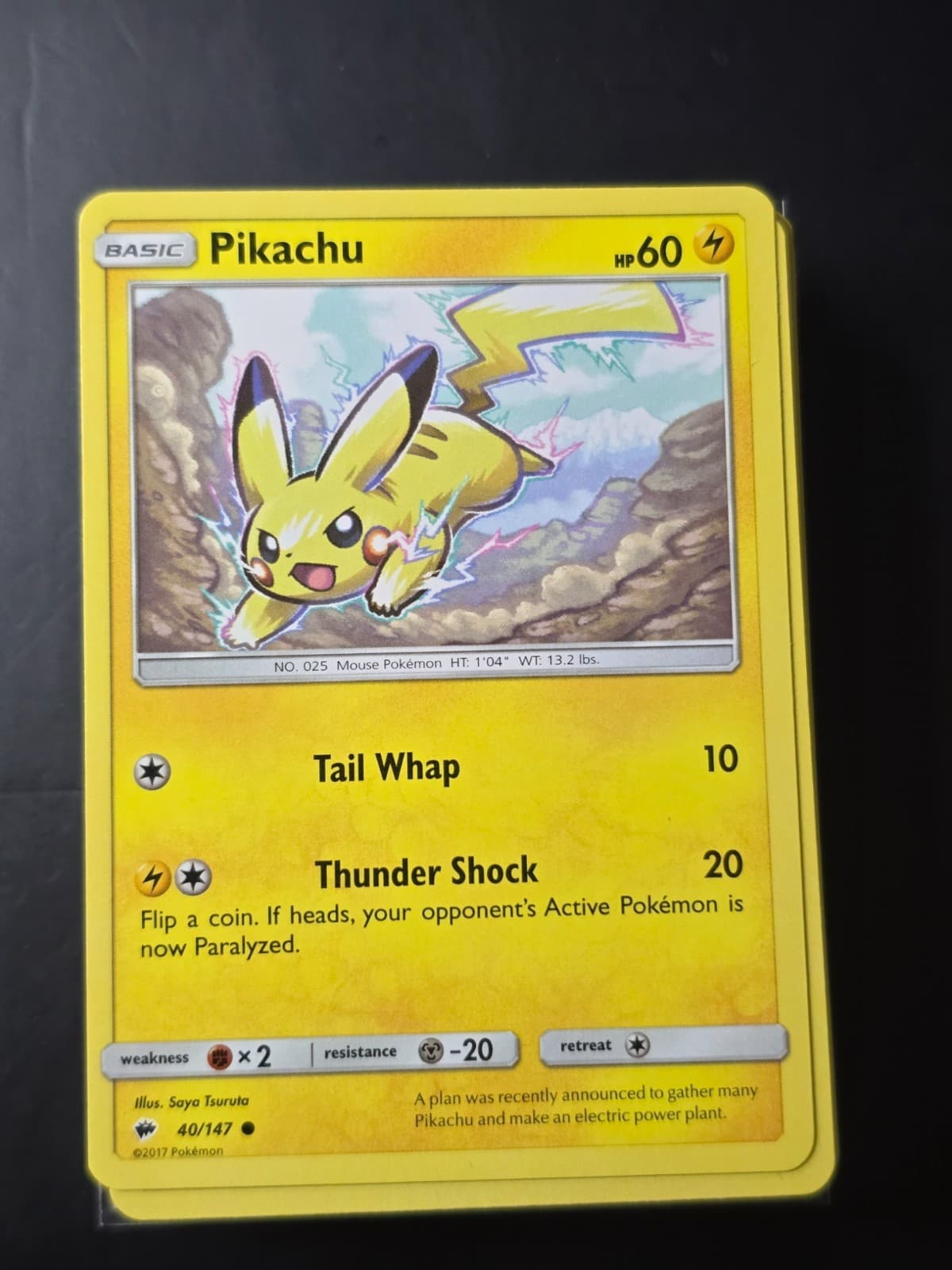 Pikachu #40/147 SM  Burning Shadows regular Pokemon TCG LP