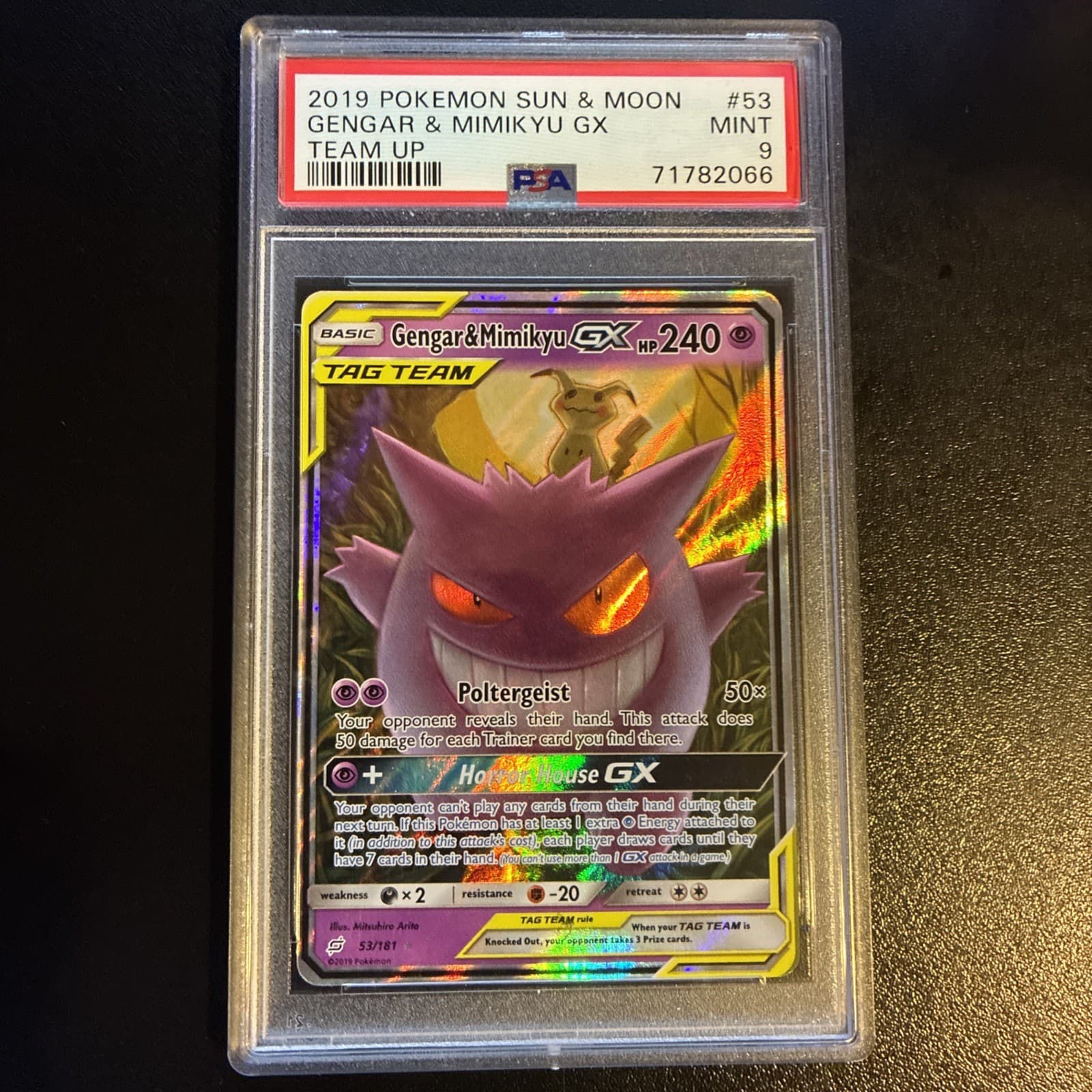 PSA 9 Gengar & Mimikyu GX 53/181 Sm-Team Up Holo