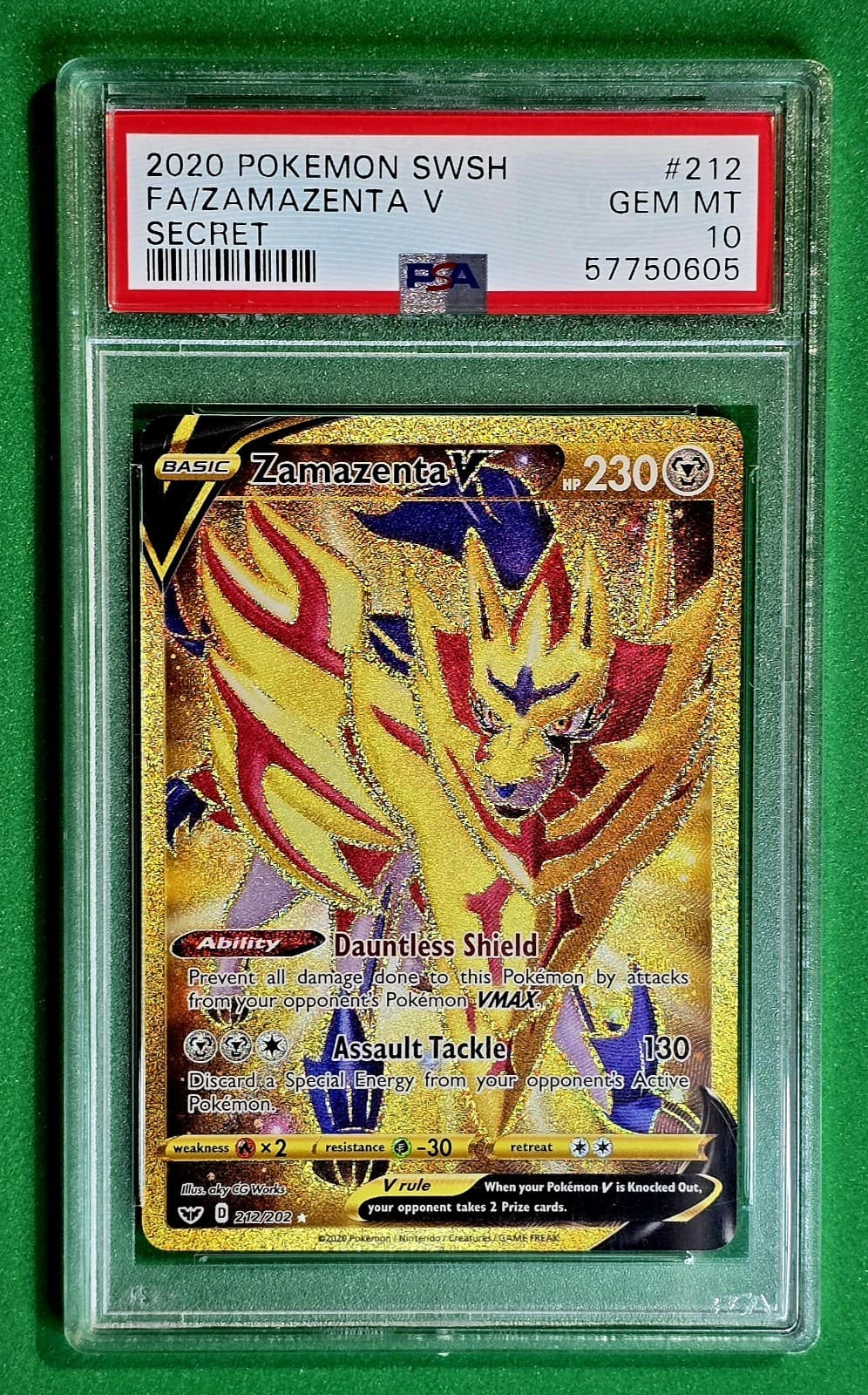 2020 😺 PSA 10 FA/Zamazenta V Gold Secret Rare Pokemon #212