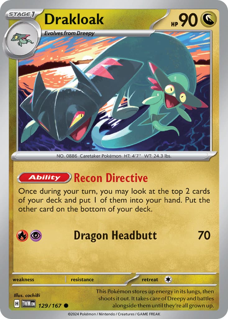 Drakloak 129/167 Common Twilight Masquerade Pokemon Near Mint