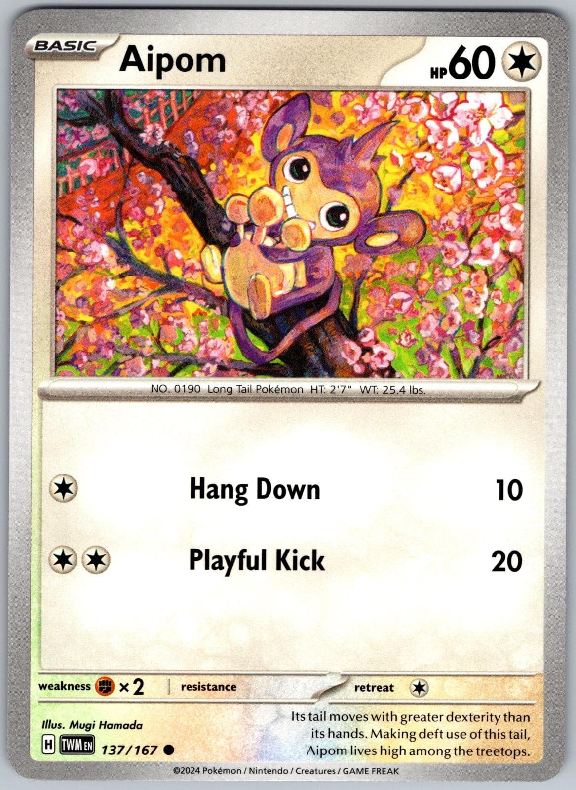 Aipom 137/167 Common Twilight Masquerade Pokemon Near Mint