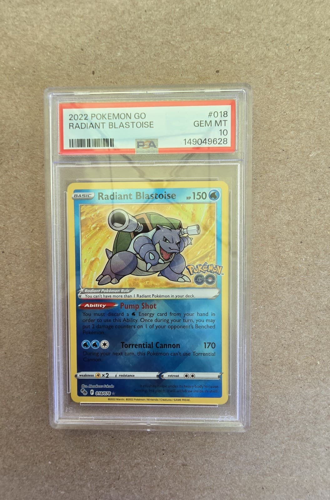 Pokemon 2022 Radiant Blastoise 018/078 Pokemon GO GEM MINT PSA 10