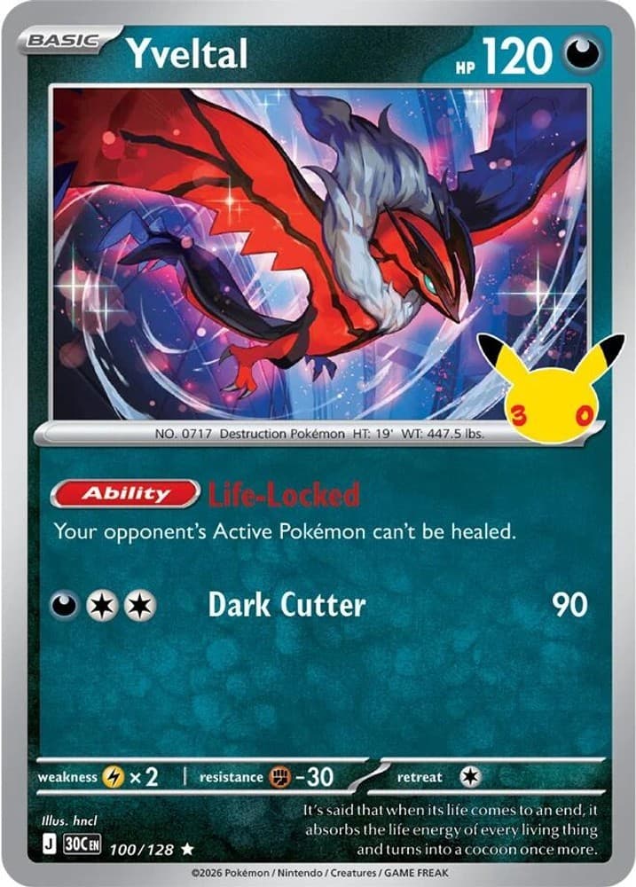 Yveltal Holofoil 100/128 ME: 30th Celebration