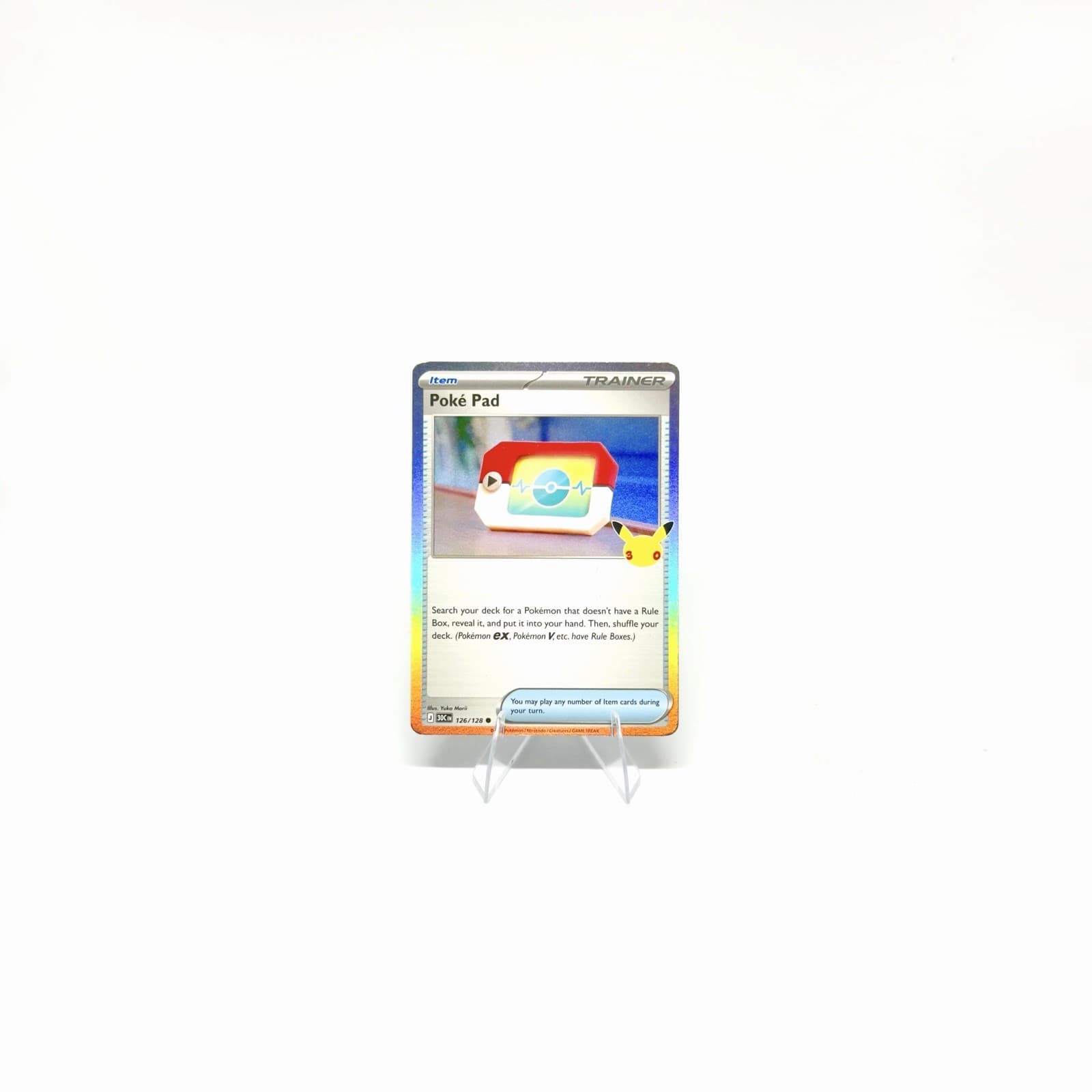 Pokémon Poké Pad 126/128 30th Celebration Holo Pikachu Stamp NM