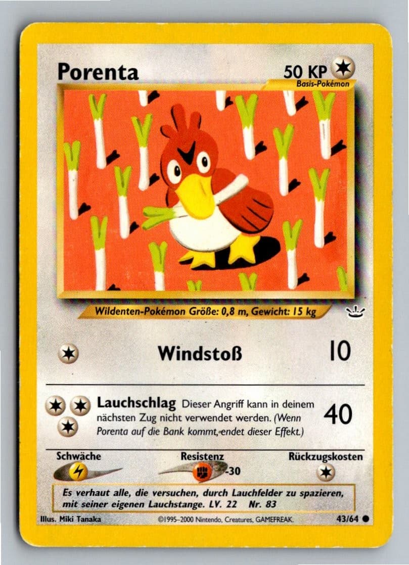 Pokemon Porenta 43/64 Neo Revelation Deutsch 2001 Vintage Karte