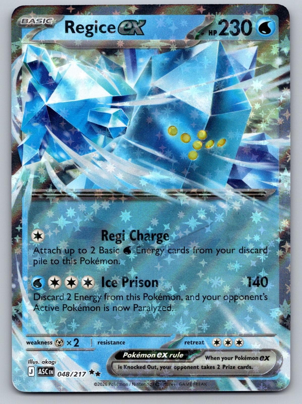 Regice ex 048/217 Double Rare Ascended Heroes Pokemon Holo Near Mint