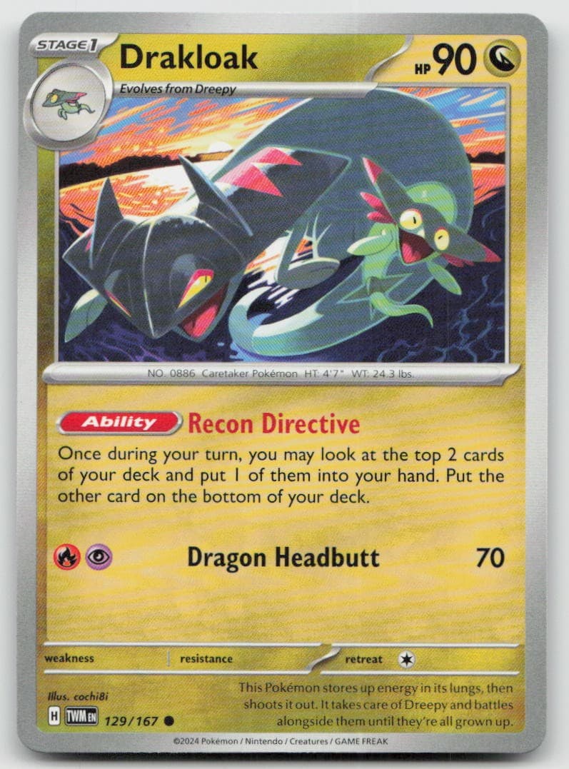 Drakloak 129/167 Common Twilight Masquerade Pokemon Near Mint