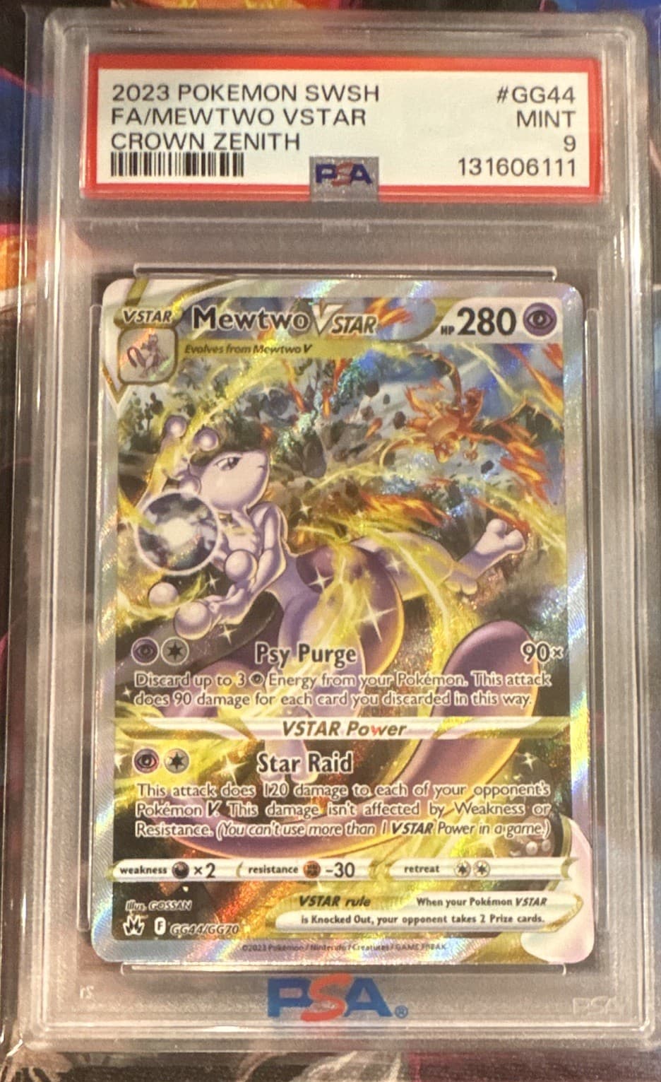 Pokémon TCG PSA 9 Mewtwo VSTAR Ultra Rare Full Art Holo CZ GG44/GG70 ENG