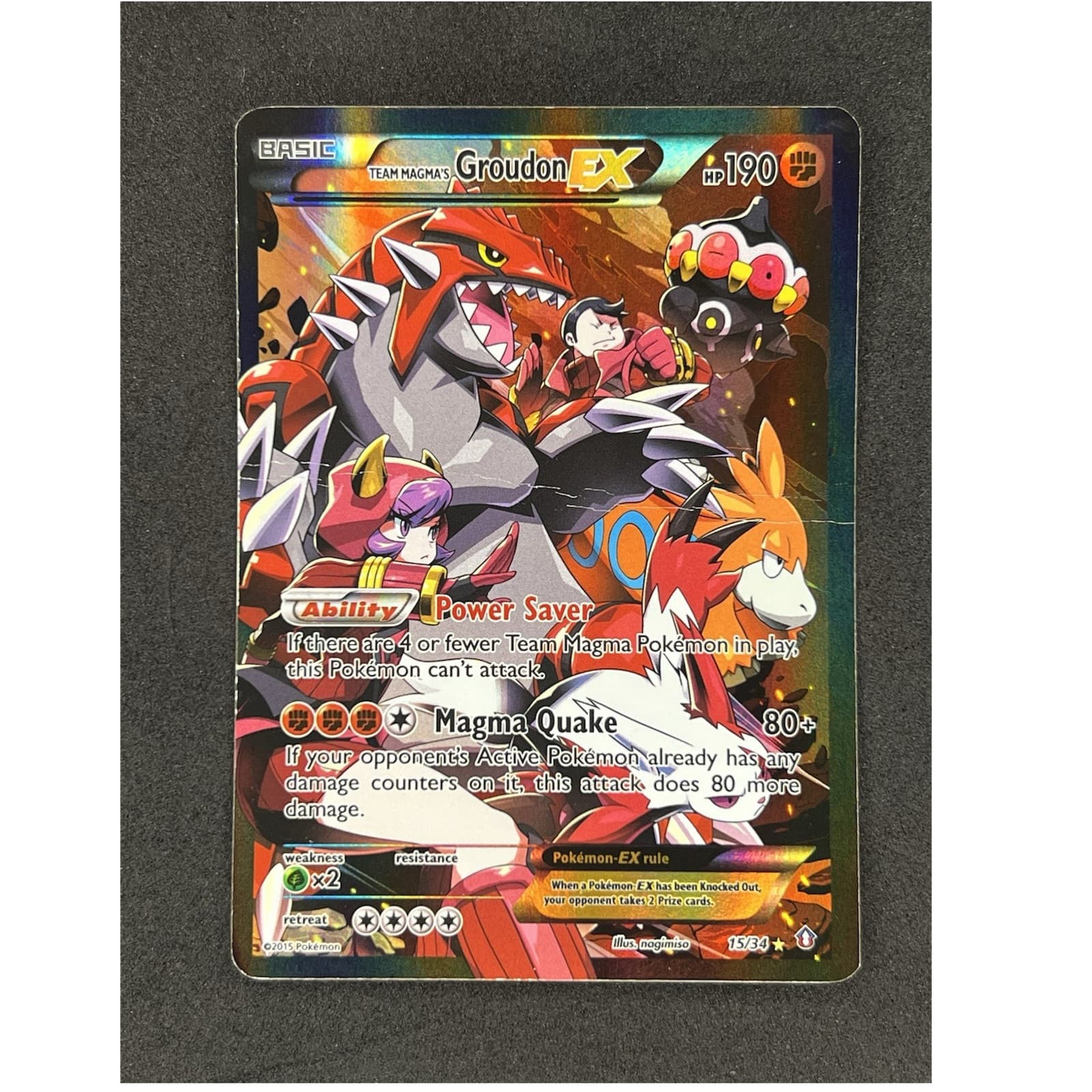 Pokemon TCG Team Magma's Groudon EX 15/34 Double Crisis Ultra Rare Holo Crease