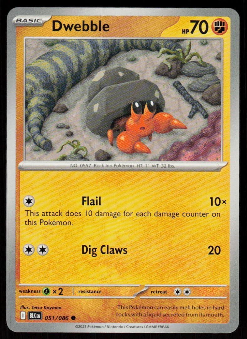 Dwebble 051/086 Common Black Bolt Pokemon Near Mint