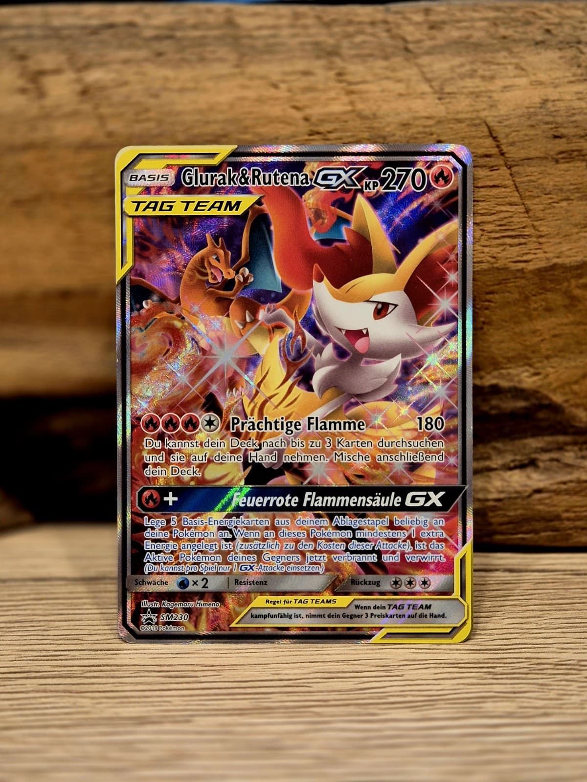 Pokemon Glurak & Rutena GX SM230 Alt Art Black Star Promo Deutsch NM