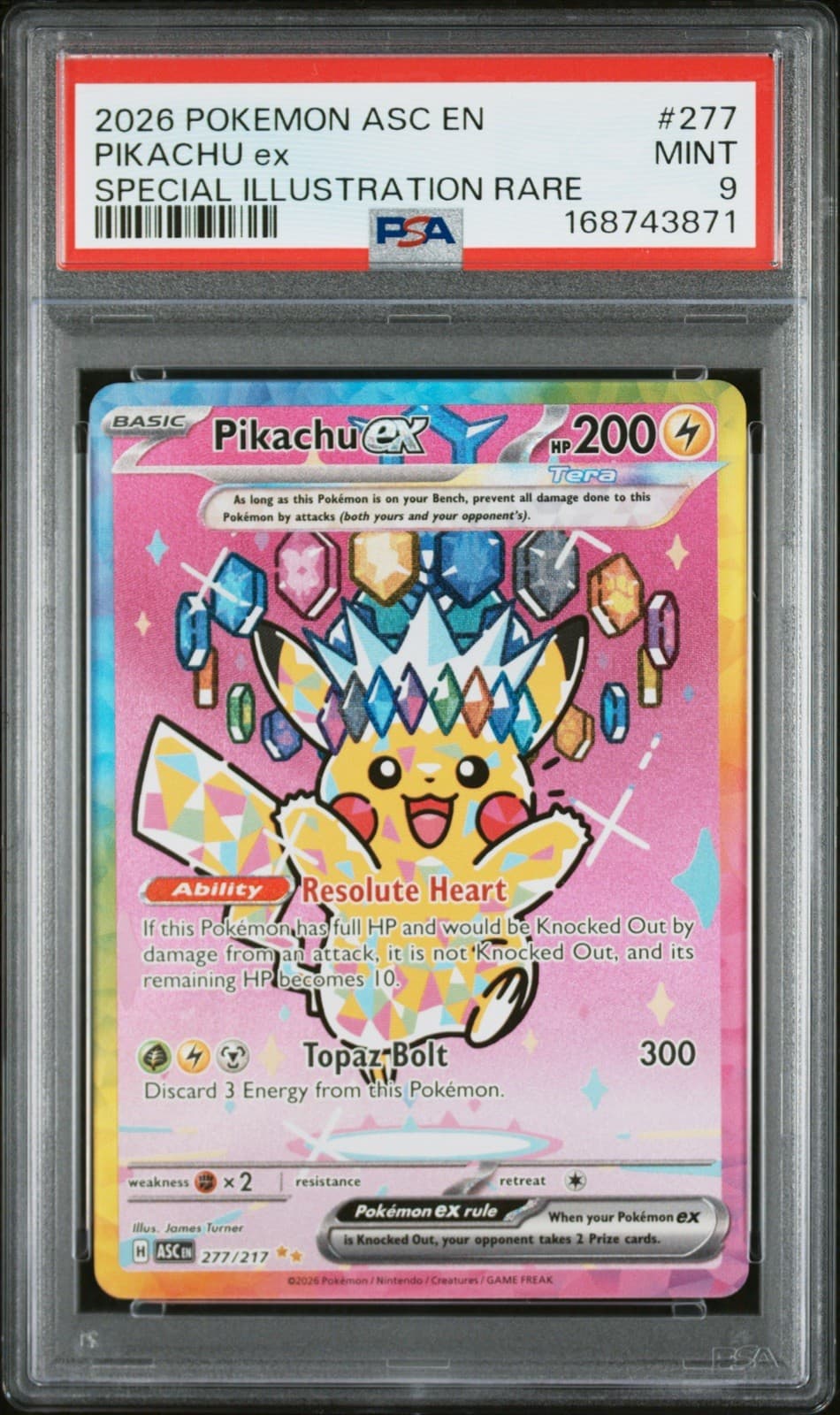 2026 POKEMON ASCENDED HEROES ULTRA RARE PIKACHU EX 277/217 PSA 9
