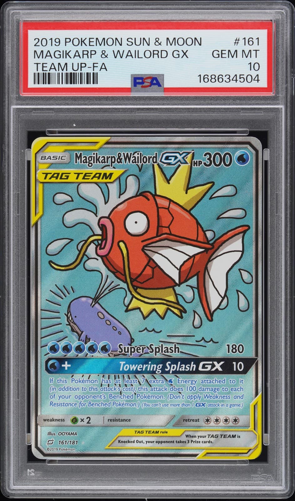 2019 POKEMON SUN & MOON TEAM UP #161 FULL ART/MAGIKARP & WAILORD GX PSA 10
