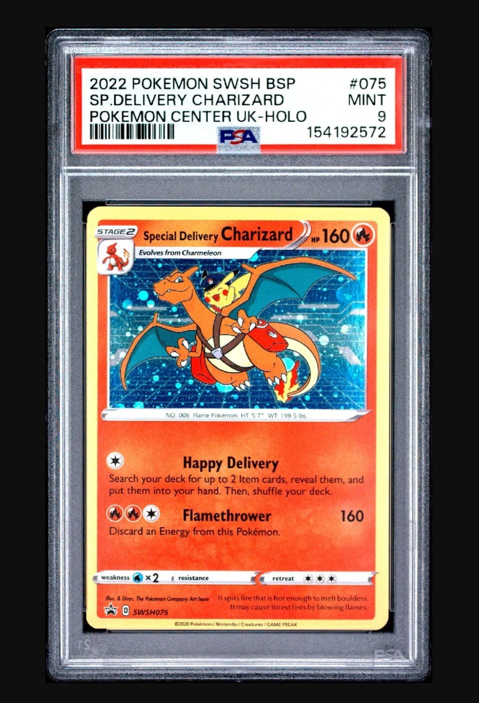 Pokémon Special Delivery Charizard SWSH075 Sword & Shield Promo Holo Card PSA 9