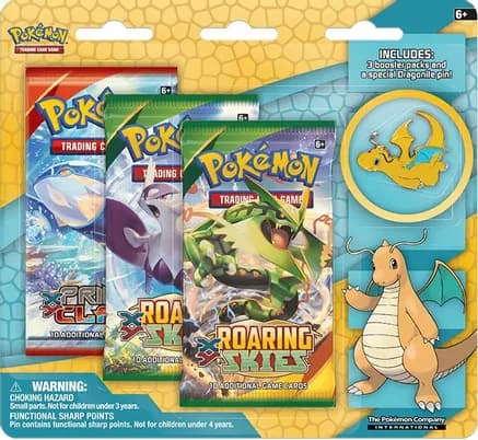Dragonite Collector's Pin 3 Pack Blister — sealed Pokémon TCG product