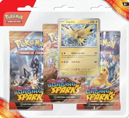Surging Sparks 3 Pack Blisters [Zapdos] — sealed Pokémon TCG product