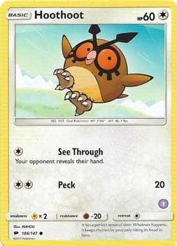 Hoothoot (1) — SM Trainer Kit: Alolan Sandslash & Alolan Ninetales 106 Pokémon card