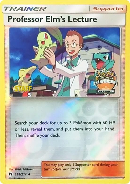 Professor Elm's Lecture - 188/214 (Regional Championships) [Staff] — League & Championship Cards 188 Pokémon card