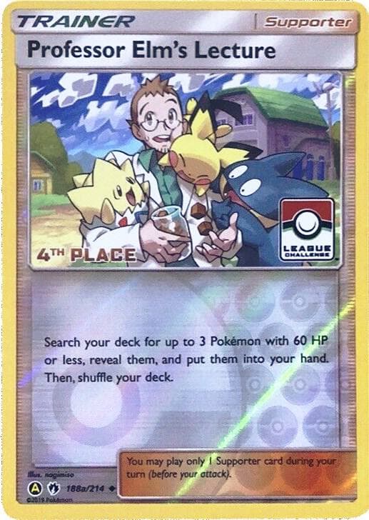Professor Elm's Lecture - 188a/214 (League Challenge) [4th Place] — League & Championship Cards 188a Pokémon card