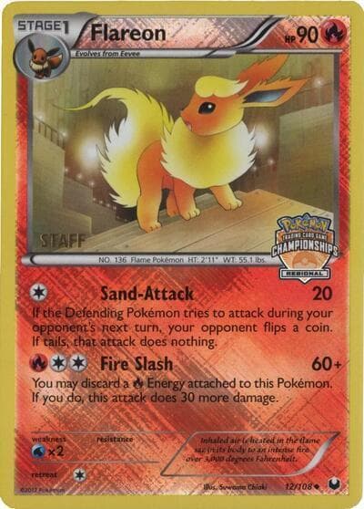 Flareon - 12/108 (Regional Championships) [Staff] — League & Championship Cards 12 Pokémon card