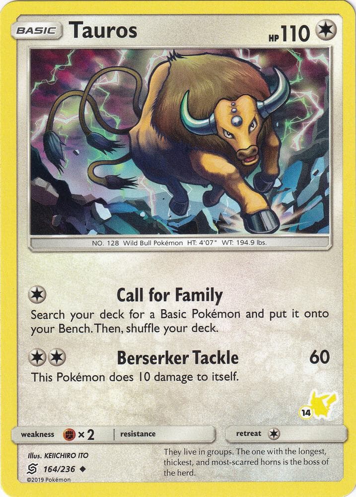 Tauros - 164/236 (#14 Pikachu Stamped) — Battle Academy 164 Pokémon card