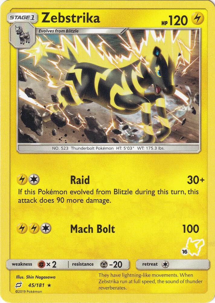Zebstrika - 45/181 (#16 Pikachu Stamped) — Battle Academy 45 Pokémon card