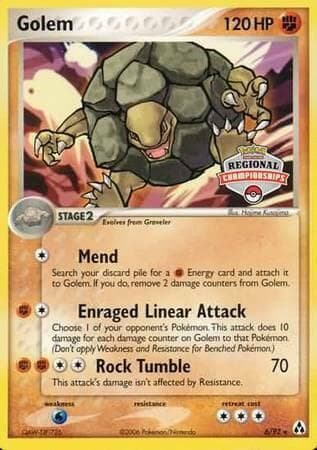 Golem - 6/92 (Regional Championships) — League & Championship Cards 6 Pokémon card