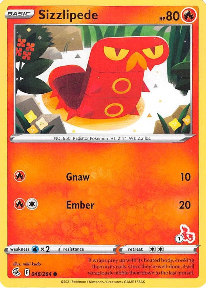 Sizzlipede - 046/264 (#1 Cinderace Stamped) — Battle Academy 2022 46 Pokémon card