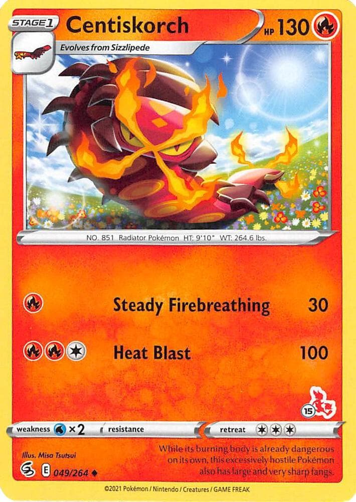 Centiskorch - 049/264 (#15 Cinderace Stamped) — Battle Academy 2022 49 Pokémon card