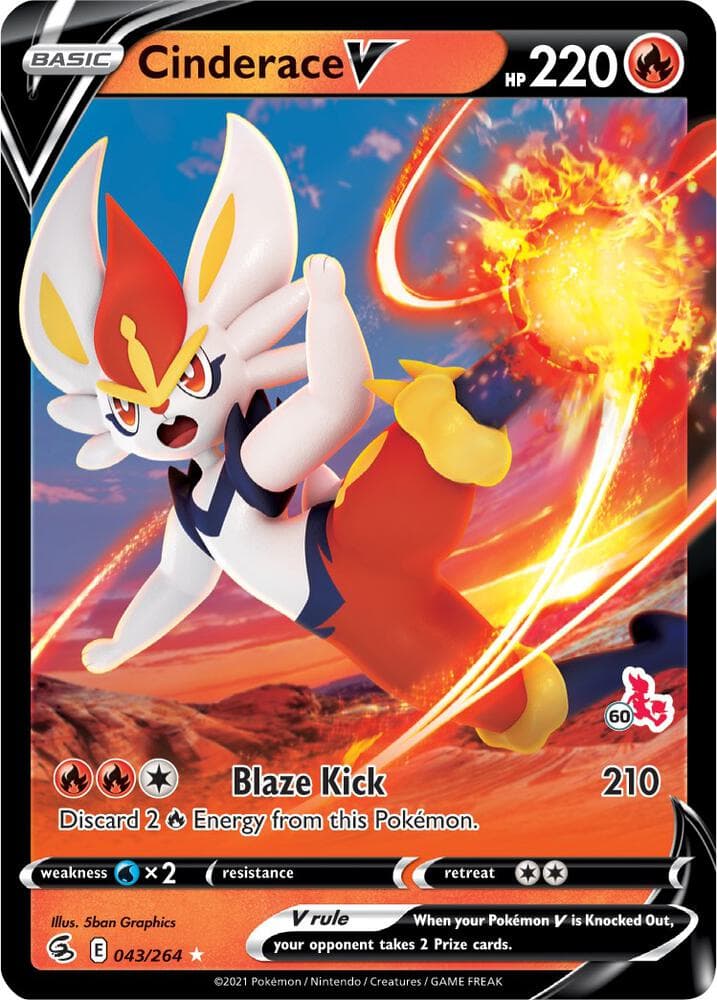 Cinderace V - 043/264 (#60 Cinderace Stamped) — Battle Academy 2022 43 Pokémon card